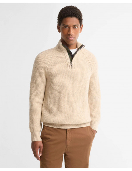 Barbour Essentials Fleck Wool HZ Jumper Beige | Hoolmgrens Jakt och Fritid