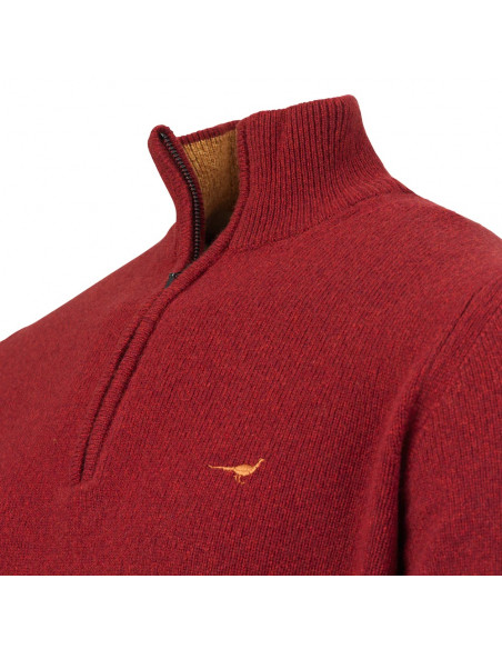 Brompton Zip Neck Lambswool Sweater – Wine